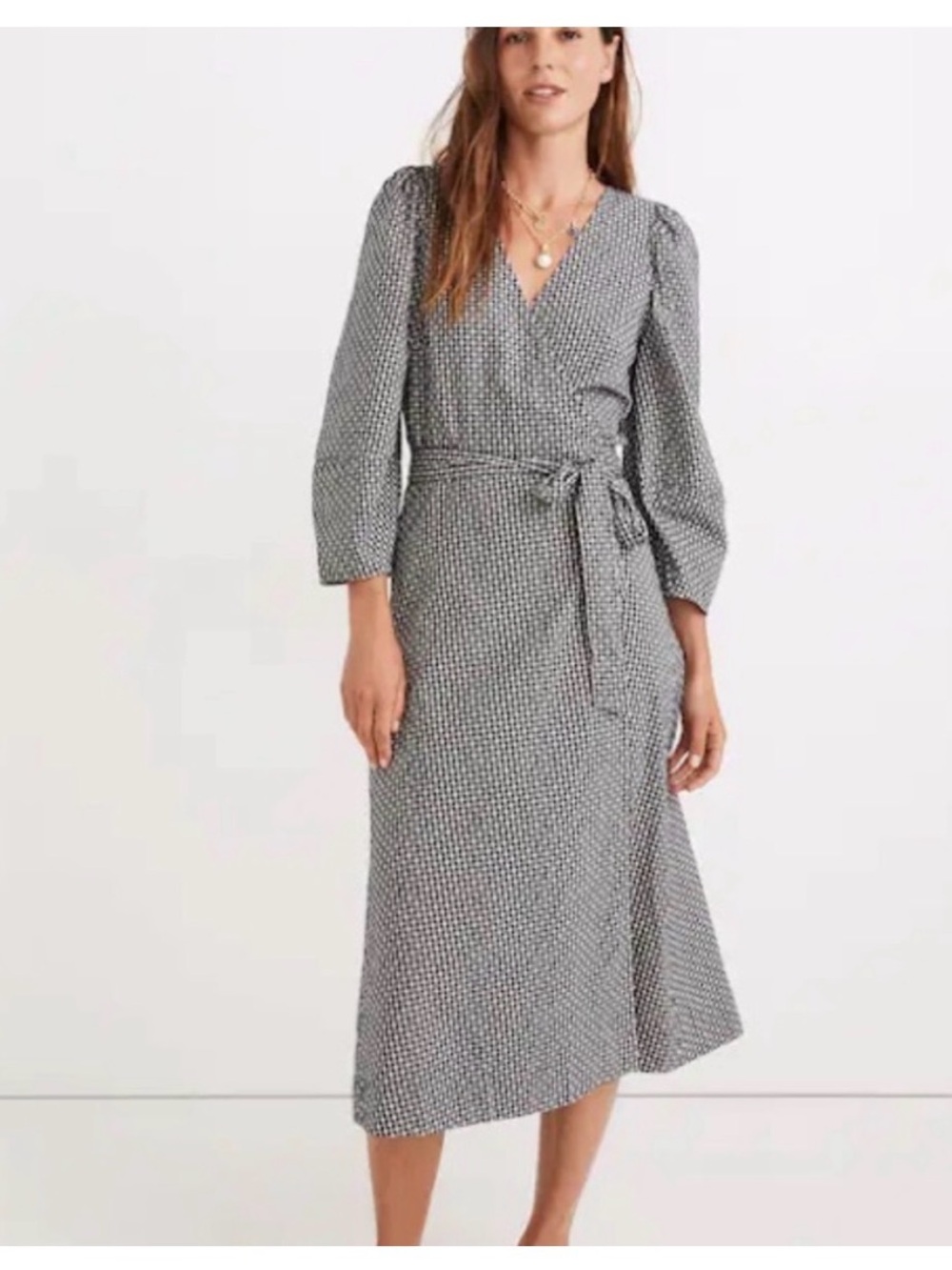 Madewell Black & White Printed Wrap Midi Dress